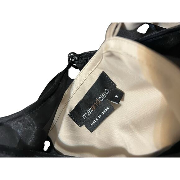 Max and Cleo Black Sheer Satin Cocktail Mini Dress Sleeveless Size 8 Semi Formal - Picture 6 of 12